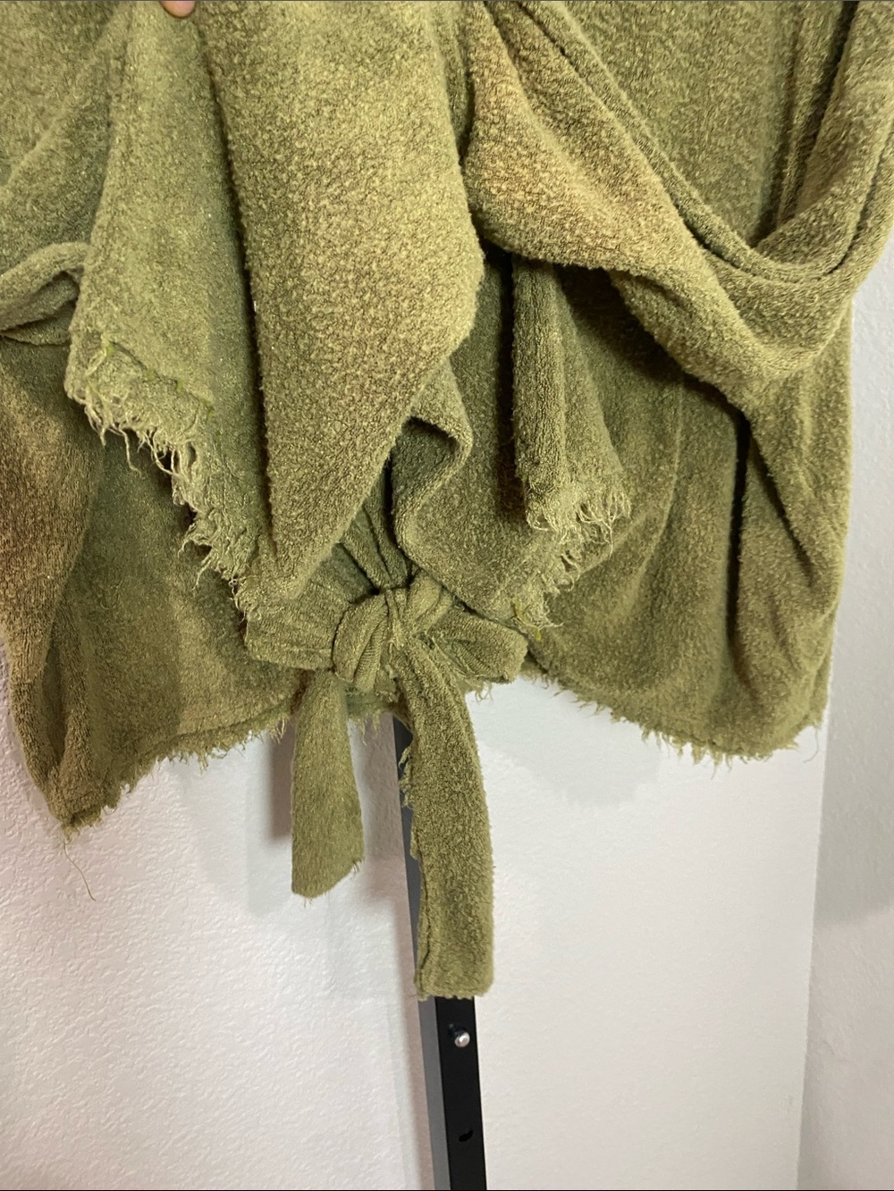Free People Olive Tie-Front Textured distressed raw hem Henley - Picture 3 of 7